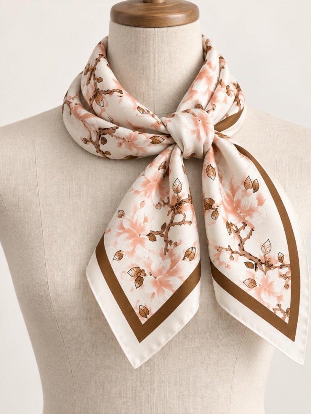 Elegant Floral Square Scarf – Cream & Blush Botanical Print
